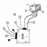 Glowing abstract circuit forming a dollar sign with streaming data concept as A glowing abstract circuit forms the shape of a dollar sign with data streaming through it representin Cleans vector