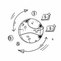 Glowing abstract globe with currency symbols orbiting around concept as A glowing abstract globe with currency symbols orbiting around it representing global finance The camera ro Cleans vector