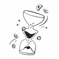 Glowing abstract hourglass with currency symbols flowing through concept as A glowing abstract hourglass with currency symbols flowing through it representing the passage of time a Cleans vector