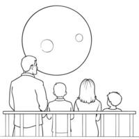 Glowing Abstract Moon Viewing concept as A digital art piece showing a family viewing the glowing full moon from a balcony surrounded by abstract luminous shapes Camera angle side Cleans Set 2 vector