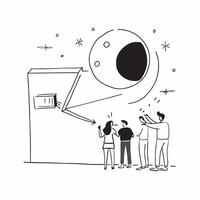 Glowing Abstract Moon Viewing concept as A digital art piece showing a family viewing the glowing full moon from a balcony surrounded by abstract luminous shapes Camera angle side Cleans Set 3 vector