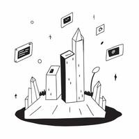 Glowing digital cityscape with futuristic skyscrapers concept as A glowing abstract digital cityscape with towering futuristic skyscrapers illuminated by neon lights and holographi Cleans vector
