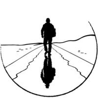 Hiker on Glossy Trail at Dusk concept as A hiker walking along a glossy trail at dusk with the fading light reflecting off the wet ground The scene is peaceful and reflective perf Cleans vector