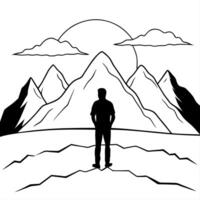 Hiker Admiring Glossy Mountain Peaks at Sunrise concept as A hiker standing at the edge of a cliff overlooking glossy mountain peaks bathed in the warm glow of sunrise The scene c Cleans Set 2 vector