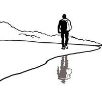 Hiker on Glossy Trail at Dusk concept as A hiker walking along a glossy trail at dusk with the fading light reflecting off the wet ground The scene is peaceful and reflective perf Cleans Set 2 vector