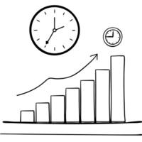 Histogram icon with a floating clock concept as A histogram icon with a clock floating above it isolated on a white background The scene represents time based data analysis with a Cleans vector