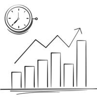 Histogram icon with a floating clock concept as A histogram icon with a clock floating above it isolated on a white background The scene represents time based data analysis with a Cleans Set 2 vector