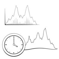 Histogram with a clock icon concept as A histogram icon alongside a clock icon isolated on a white background This pairing highlights time based frequency analysis suitable for da Cleans Set 2 vector
