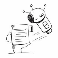 Holographic AI robot with floating task list and copy space concept as An AI robot with floating holographic task list glowing above it The right side of the image is left blank f Cleans vector