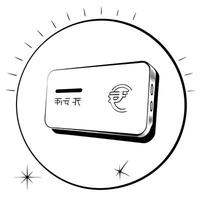 Holographic credit card with Labh Pancham symbol and copy space concept as A sleek holographic credit card with the Labh Pancham symbol embossed on its surface floating above a whi Cleans vector