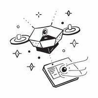 Holographic drone with floating flight data and copy space concept as A drone with floating holographic flight data surrounding it glowing brightly The right side of the image is Cleans vector