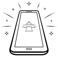 Holographic phone with Labh Pancham symbol and copy space concept as A futuristic holographic phone with the Labh Pancham symbol glowing on the screen floating above a white backgr Cleans vector