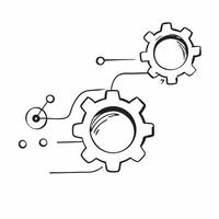 Interconnected gears with digital circuits on an isolated white background concept as Two interconnected gears with embedded digital circuits suspended on an isolated white backgro Cleans vector