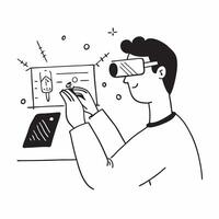 Innovator candidly testing a prototype with augmented reality concept as A candid photo of an innovator testing a prototype using augmented reality glasses in a tech lab The image Cleans vector