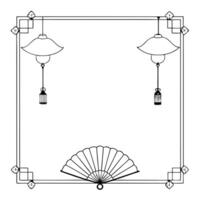 Lantern and Fan Border Frame with Copy Space concept as A border frame featuring a lantern and traditional fan on either side with generous copy space in the center Happy Mid Autu Cleans vector