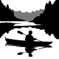 Kayaker on Glossy River during Morning Mist concept as A kayaker paddling on a glossy river shrouded in morning mist with soft light reflecting on the water The scene is calm and Cleans vector