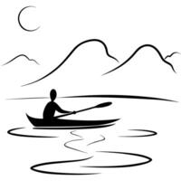 Kayaker on Glossy River during Morning Mist concept as A kayaker paddling on a glossy river shrouded in morning mist with soft light reflecting on the water The scene is calm and Cleans Set 2 vector