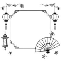 Lantern and Fan Border Frame with Copy Space concept as A border frame featuring a lantern and traditional fan on either side with generous copy space in the center Happy Mid Autu Cleans Set 2 vector