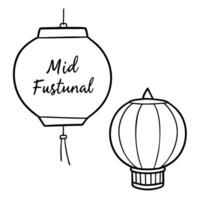 Lantern and Mooncake with Mid Autumn Wording concept as A illustration of a lantern and mooncake side by side with Mid Autumn Festival wording below isolated on a white back Cleans vector