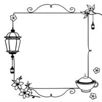 Lantern and Teacup Border Frame with Copy Space concept as A border frame featuring a lantern and teacup at opposite ends with generous copy space in the middle Happy Mid Autumn w Cleans Set 2 vector