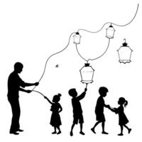 Lantern Making in Abstract Glow concept as A scene of children and adults crafting glowing lanterns with abstract light trails surrounding them symbolizing creativity and tradition Cleans Set 2 vector
