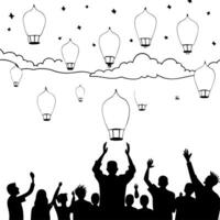 Lantern Festival Celebration in Abstract Glow concept as A digital art representation of people releasing glowing lanterns into the night sky surrounded by abstract glowing shapes Cleans vector
