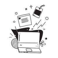 Laptop and smartphone border frame with Digital Strategy text and copy space concept as A dynamic border frame featuring a laptop and smartphone at the top and bottom with the text Cleans vector