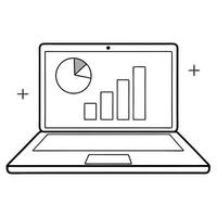 Laptop with holographic bar chart and pie chart concept as A sleek laptop on a white surface with a glossy glowing holographic bar chart and pie chart hovering above the screen Th Cleans vector