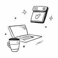 Laptop screen with holographic coffee cup floating beside isolated on white concept as A sleek laptop is open on a pristine white surface with a holographic coffee cup symbol hover Cleans vector