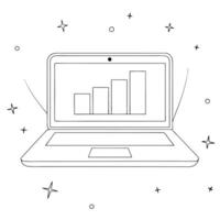 Laptop with holographic bar graph and calendar concept as A laptop on a white surface displays a holographic bar graph with a floating calendar icon The glowing holographic elemen Cleans vector