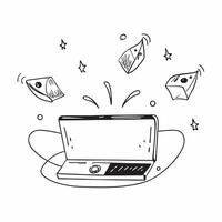 Laptop with Holographic Fan and Lanterns concept as A laptop on a white background with holographic fans and lanterns hovering above symbolizing Mid Autumn Festival symbols Camera Cleans Set 3 vector