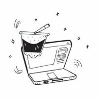 Laptop with floating holographic smoothie cup isolated with ample copy space concept as A sleek laptop is displayed on a white surface with a holographic smoothie cup floating besi Cleans vector