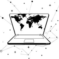 Laptop with holographic map and data overlays concept as A laptop on a white surface displaying a holographic map with floating data overlays The glowing glossy elements highlight Cleans vector