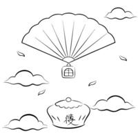 Levitating Mooncake and Fan with Mid Autumn Joy Text concept as A mooncake and traditional fan levitating above a white background with Mid Autumn Joy text The elements are arrang Cleans Set 2 vector