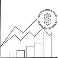 Line graph with a dollar sign concept as A sleek line graph with a dollar sign at its peak isolated on a white background This visual emphasizes financial growth and the tracking Cleans vector