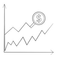 Line graph with a dollar sign concept as A sleek line graph with a dollar sign at its peak isolated on a white background This visual emphasizes financial growth and the tracking Cleans Set 2 vector