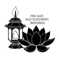 Lotus Flower and Lantern with Mid Autumn Blessings concept as A illustration featuring a lotus flower and lantern with Mid Autumn Blessings text isolated on a white backgrou Cleans vector