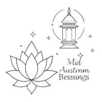 Lotus Flower and Lantern with Mid Autumn Blessings concept as A illustration featuring a lotus flower and lantern with Mid Autumn Blessings text isolated on a white backgrou Cleans Set 2 vector