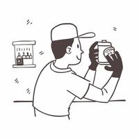 Man savoring a craft beer at a local brewery concept as A candid shot of a man savoring a craft beer at a local brewery The camera captures the rustic interior the man appreciatio Cleans vector