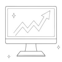 Monitor with holographic arrow and line graph concept as A computer monitor on a white desk displays a holographic arrow pointing upwards alongside a floating line graph The glowi Cleans vector