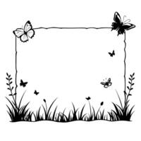 Meadow and Butterflies Border Frame with Copy Space concept as A border frame with a meadow and butterflies fluttering at opposite corners offering generous copy space in the cente Cleans vector
