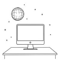 Monitor with holographic globe and data points concept as A computer monitor on a white desk displays a holographic globe with floating data points The glossy glowing elements add Cleans vector