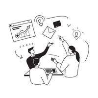 Marketing team candidly brainstorming with digital tools concept as A candid shot of a marketing team brainstorming ideas with digital tools in a creative workspace The photo capt Cleans vector
