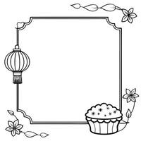 Mooncake and Lantern Border Frame with Copy Space concept as A border frame with a mooncake and lantern placed on opposite corners offering ample copy space in the middle Mid Autu Cleans Set 2 vector