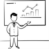 Marketing strategist presenting glossy data insights concept as A marketing strategist stands in front of a large screen displaying glossy data insights The background features a Cleans vector