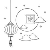 Mooncake and Lantern with Mid Autumn Festival Message concept as A illustration featuring a mooncake and lantern with Mid Autumn Festival message above isolated on a white b Cleans Set 2 vector