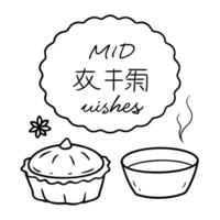 Mooncake and Teacup with Mid Autumn Wishes concept as A illustration of a mooncake and teacup with Mid Autumn Wishes text below isolated on a white background The design fe Cleans vector