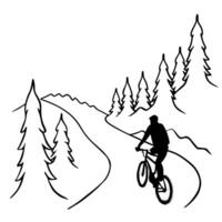 Mountain Biker on Glossy Trail through Misty Forest concept as A mountain biker riding along a glossy trail through a misty forest with soft light filtering through the trees The Cleans Set 2 vector
