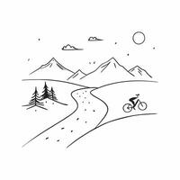 Mountain Biker on Glossy Trail through Misty Forest concept as A mountain biker riding along a glossy trail through a misty forest with soft light filtering through the trees The Cleans Set 3 vector