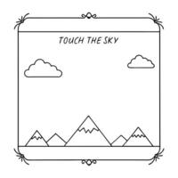 Mountain Peaks and Clouds Border Frame with Copy Space concept as A border frame with mountain peaks and clouds positioned on opposite sides offering ample copy space in the center Cleans vector